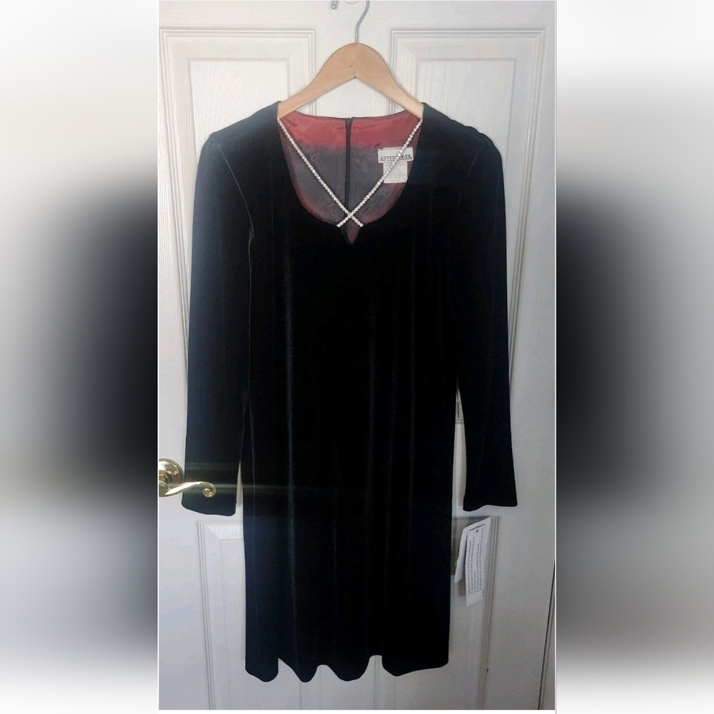 Vintage 90s After Dark Dark Green Velvety Dress Rhinestones Size‎ 10 Deadstock